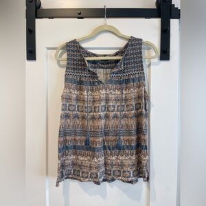 Lucky Brand Blue and Brown Patterned Tank Top